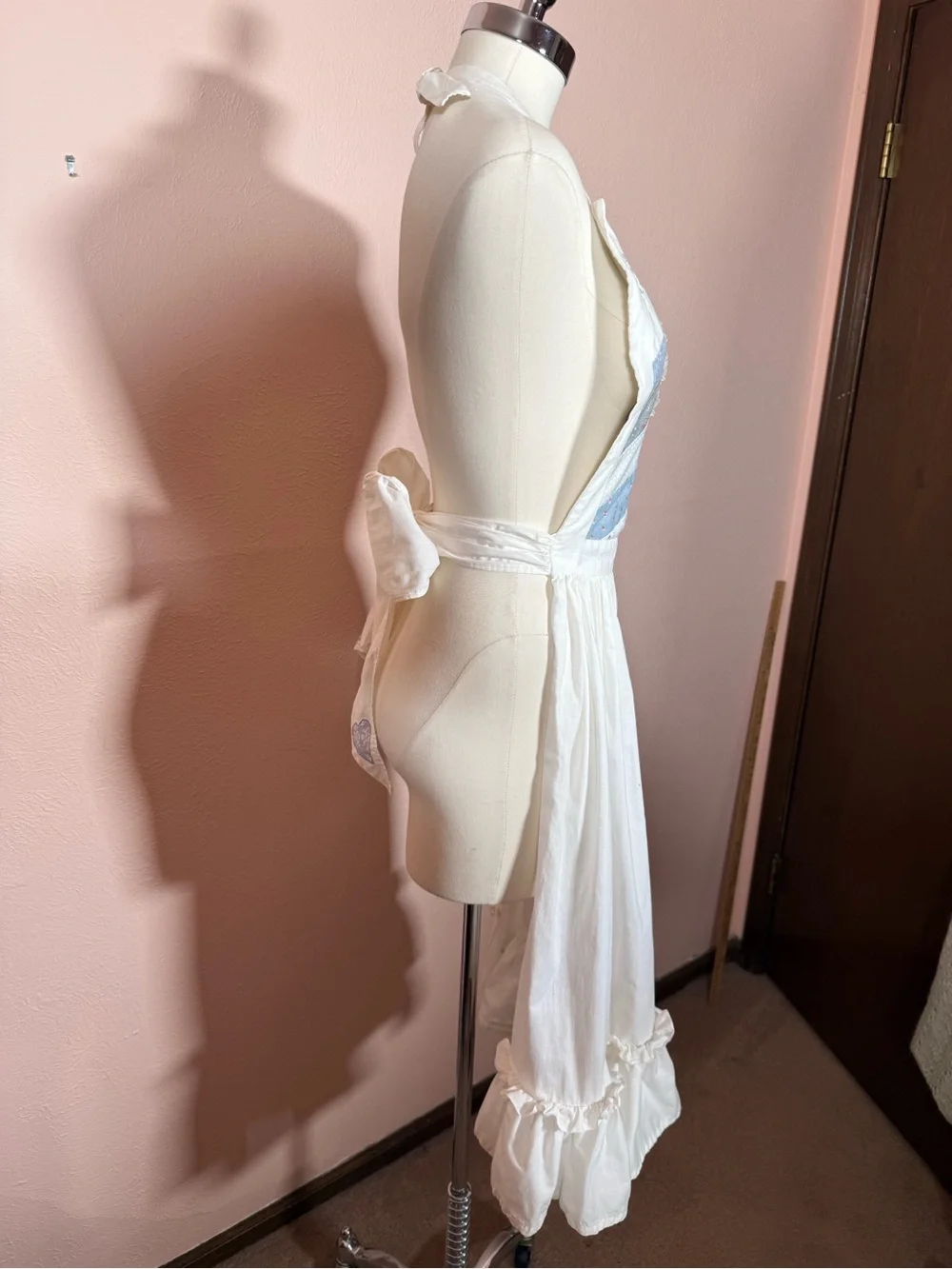 Handmade cottagecore Quilted Blue white ruffled Heart apron
